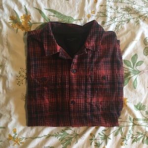 All Saints Red and Black Plaid Flannel Shirt